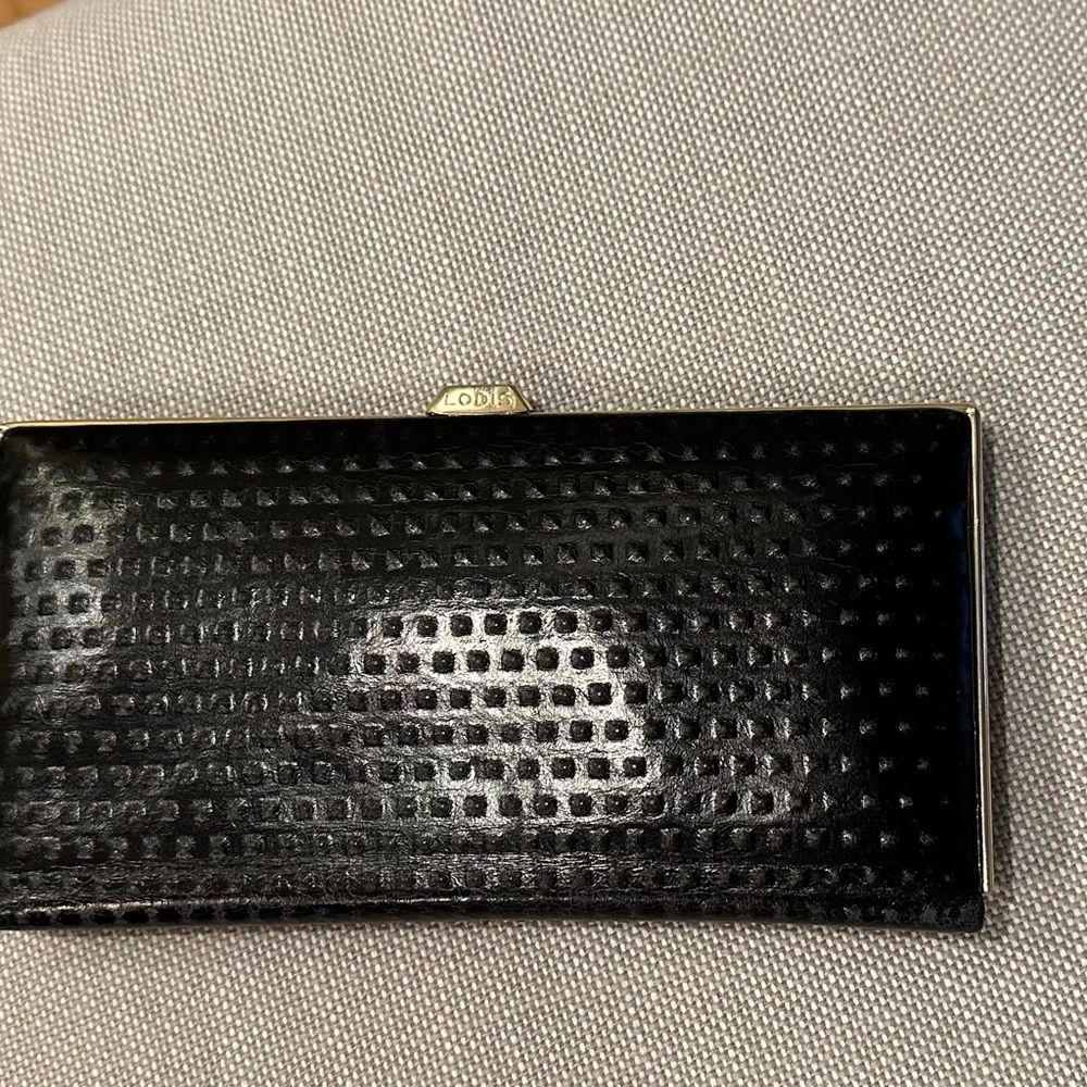 LODIS Black Textured Leather Wallet Kiss Lock